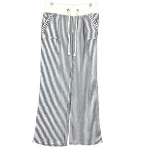 Guess Pull On Wide Leg Pants Womens Size Small Blue White Striped 100% Linen